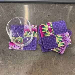 Vibrant Purple and Green Coaster Set. New Handmade.